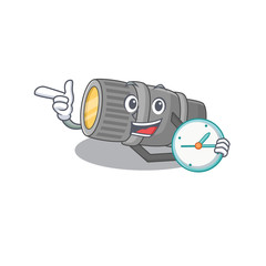 Cheerful underwater flashlight cartoon character style with clock