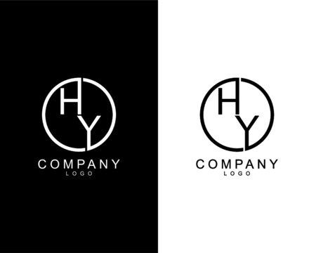 geometric circle HY, YH company logo letters design concept in black and white colors