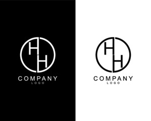 geometric circle HH, H company logo letters design concept in black and white colors