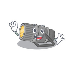 Smiley underwater flashlight cartoon mascot design with waving hand