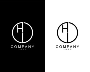 HI, IH company logo letters design concept in black and white colors