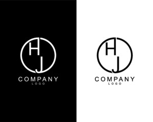 HJ, JH company logo letters design concept in black and white colors