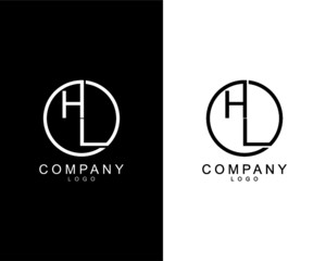 HL, LH company logo letters design concept in black and white colors