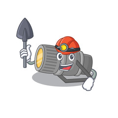 Cool miner worker of underwater flashlight cartoon character design