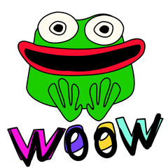 A delighted happy frog. The word 