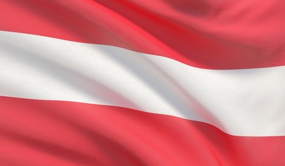 Waving national flag of Austria. Waved highly detailed close-up 3D render.