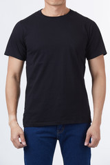 Men perfect body wear the black tshirt mockup template design with clipping path.