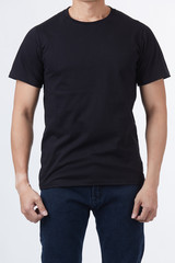 Obraz premium Men perfect body wear the black tshirt mockup template design with clipping path.