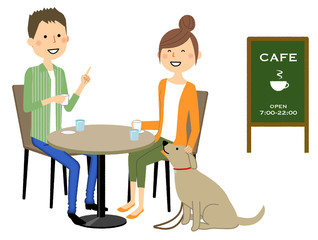 若いカップル　カフェ　おしゃべり