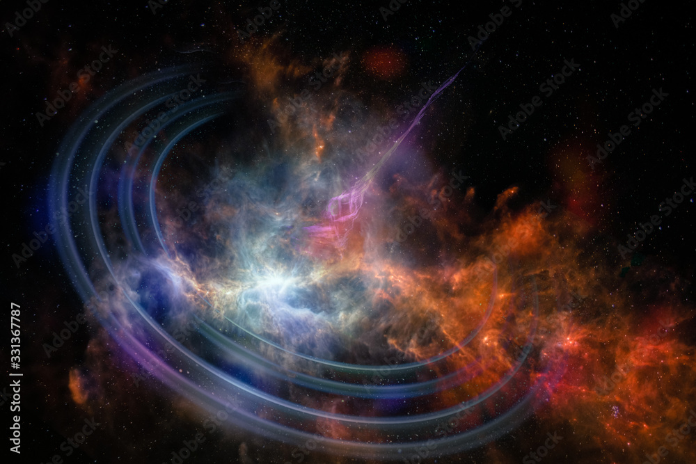 Canvas Prints collage on space, science. fantastic black hole with rings in outer space. elements of this image fu