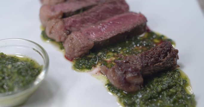 Close up steak on a plate 120p