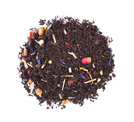 Black tea with pieces of dried fruit and flower petals