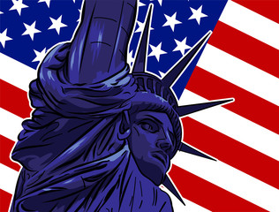 Naklejki  Statua Wolności. Flaga USA. Skopiuj spase. Grafika wektorowa