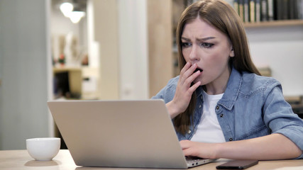 Aweful Creative Woman in Shock Working on Laptop