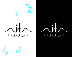 letter it, ti creative handwriting logo design vector