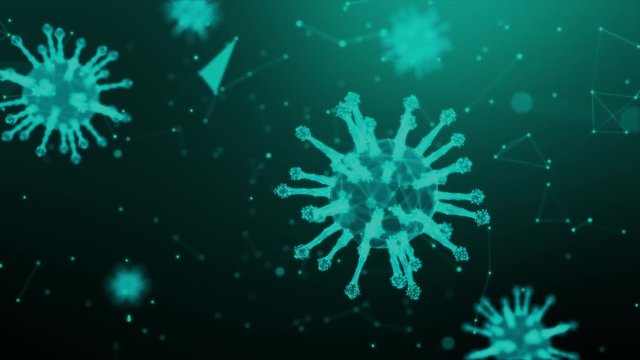 3D Rendering wireframe virus for Covid-19 Coronavirus outbreak concept,  virus 2019-ncov flu outbreak, 3D medical of floating influenza virus cells in microscopic view, World pandemic risk concept
