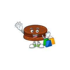 Smiley rich chocolate alfajor mascot design with Shopping bag