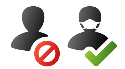 Medical mask icon. Prohibition without a doctor's mask, allowed in a mask. Coronavirus, pandemic, quarantine. icons.