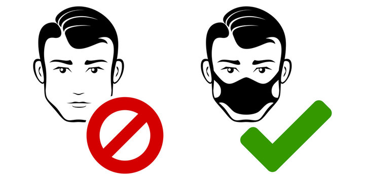 Medical mask icon. Prohibition without a doctor's mask, allowed in a mask. Coronavirus, pandemic, quarantine. icons.