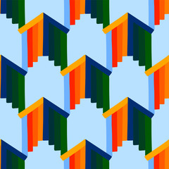 Abstract pattern of strait multicolored striped up arrow