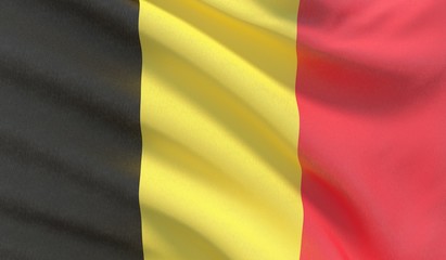 Waving national flag of Belgium. Waved highly detailed close-up 3D render.