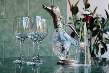 glass decanter and wine glasses