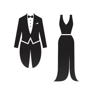 Vector Illustration of Male and Female Suit and Formal Dress Icons Isolated On White Background.