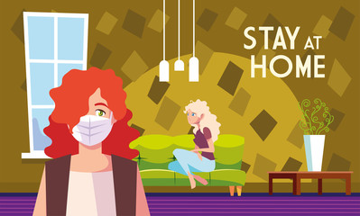stay at home awareness social media campaign and coronavirus prevention, women in the living room