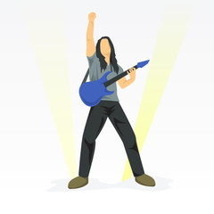 Rock guitarist of band who perform on stage character illustration vector design