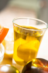 olive oil in a glass, basic ingredient of mediterranean food