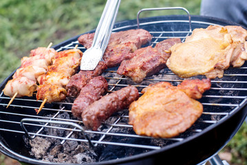 Barbecue grill with various kinds of meat