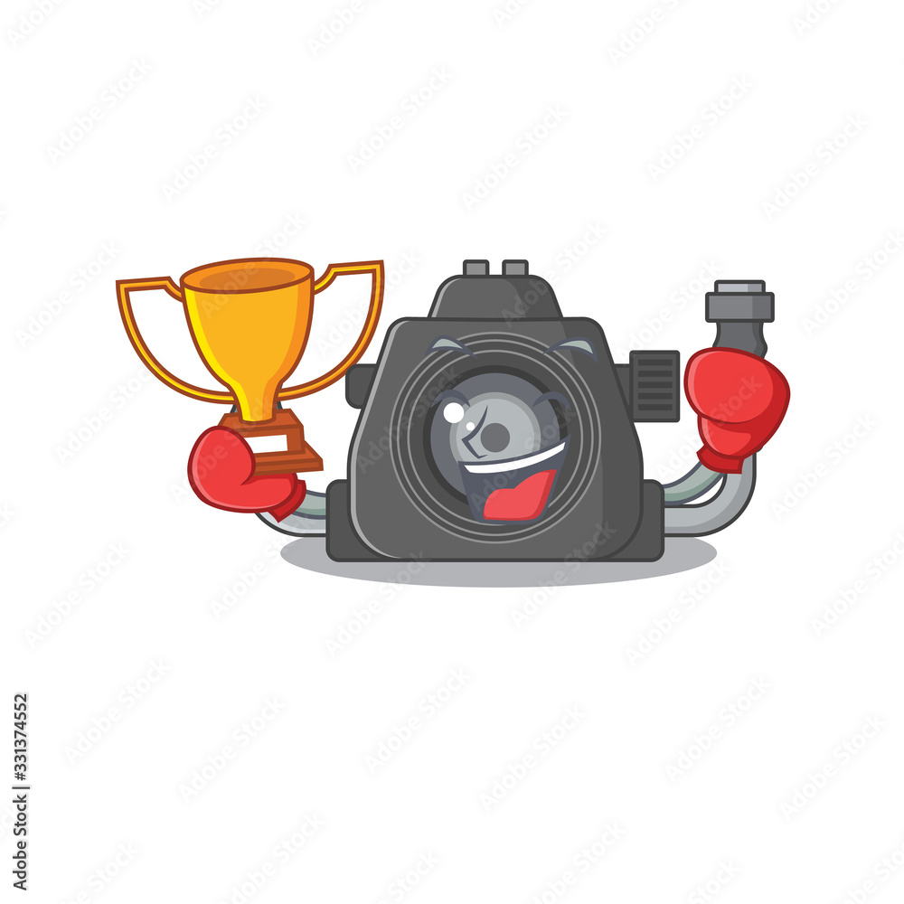 Wall mural Happy face of boxing winner underwater camera in mascot design style