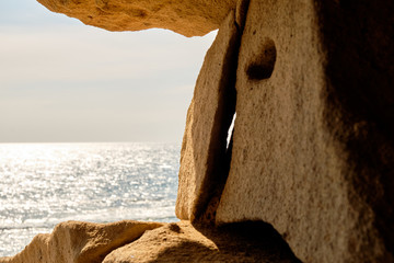 view from the limestone cave to the sea. Texture background