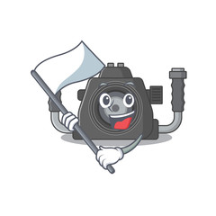 underwater camera cartoon character design holding standing flag