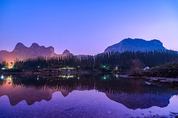 Beautiful view of landscape with reflection on lake at Khao e bid