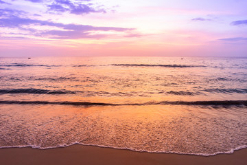 Beautiful peaceful sunset at the beach, paradise island in south of Thailand, evening outdoor day...