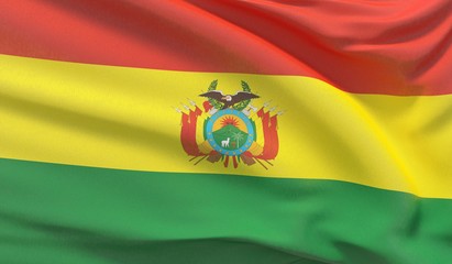Waving national flag of Bolivia. Waved highly detailed close-up 3D render.