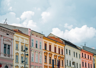 Fototapeta na wymiar Dolni Namesti old town square colorful houses in Olomouc, Czech Republic