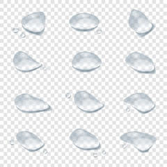 realistic water drop vectors isolated on transparency background, clear drop splash and rainy crystal illustration ep24