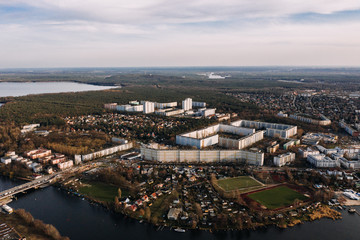 wideangle aerial drone shot of Berlin Treptow-Kopenick