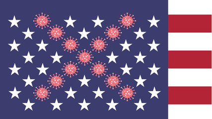 Social Distancing, People keeping distance for infection risk and disease, wearing a surgical protective Medical mask for prevent virus Covid-19 or Corona virus novel. USA flag Health care concept.