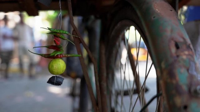 Indian lemon lime chilly nimbu mirchi totka evil eye spirits to keep bad omen away