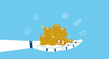 RPA、ロボットとお金のイメージ