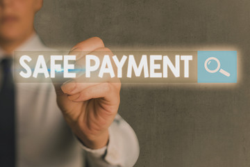 Conceptual hand writing showing Safe Payment. Concept meaning webpage where credit card numbers are...