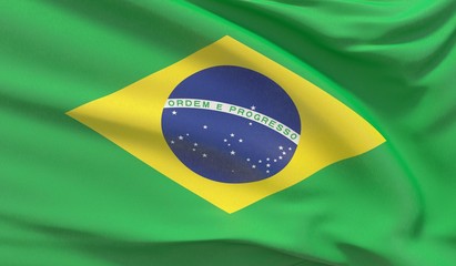 Waving national flag of Brazil. Waved highly detailed close-up 3D render.