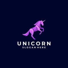 Vector Logo Illustration Unicorn Jump Gradient Colorful Style.
