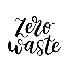 Zero waste lettering logo, handwritten vector label isolated on white background, symbol of sustainable and eco friendly lifestyle, typography poster or card, zero waste lifestyle