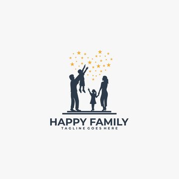 Vector Logo Illustration Happy Family Silhouette Style..