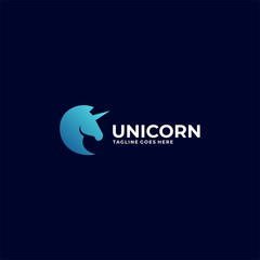 Vector Logo Illustration Unicorn Head Silhouette Style.