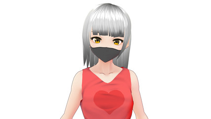 Anime Girl Cartoon Character wearing Face Mask to prevent Coronavirus COVID-19. Japanese Girl with Comic Effect with a smile and Background it's Anime Manga Girl from Japan